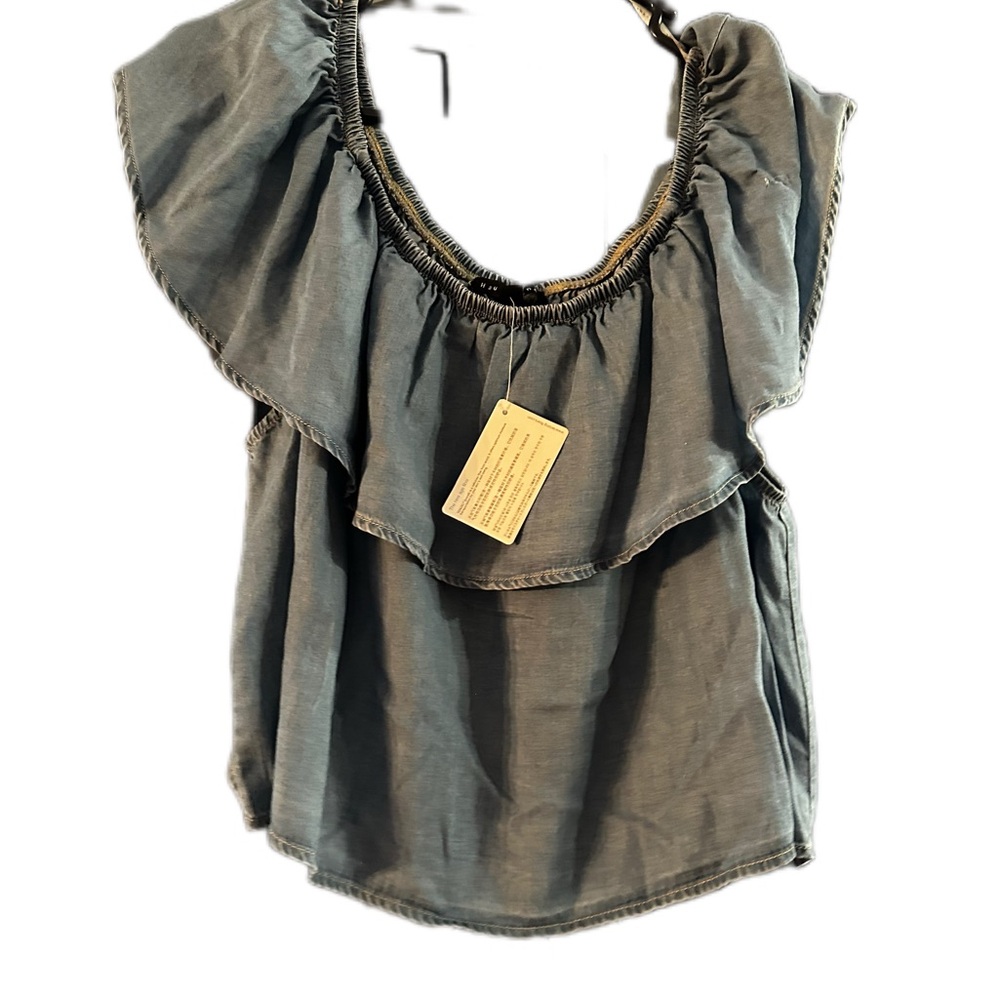 Chic Denim Ruffled Tiered Sleeveless Blouse